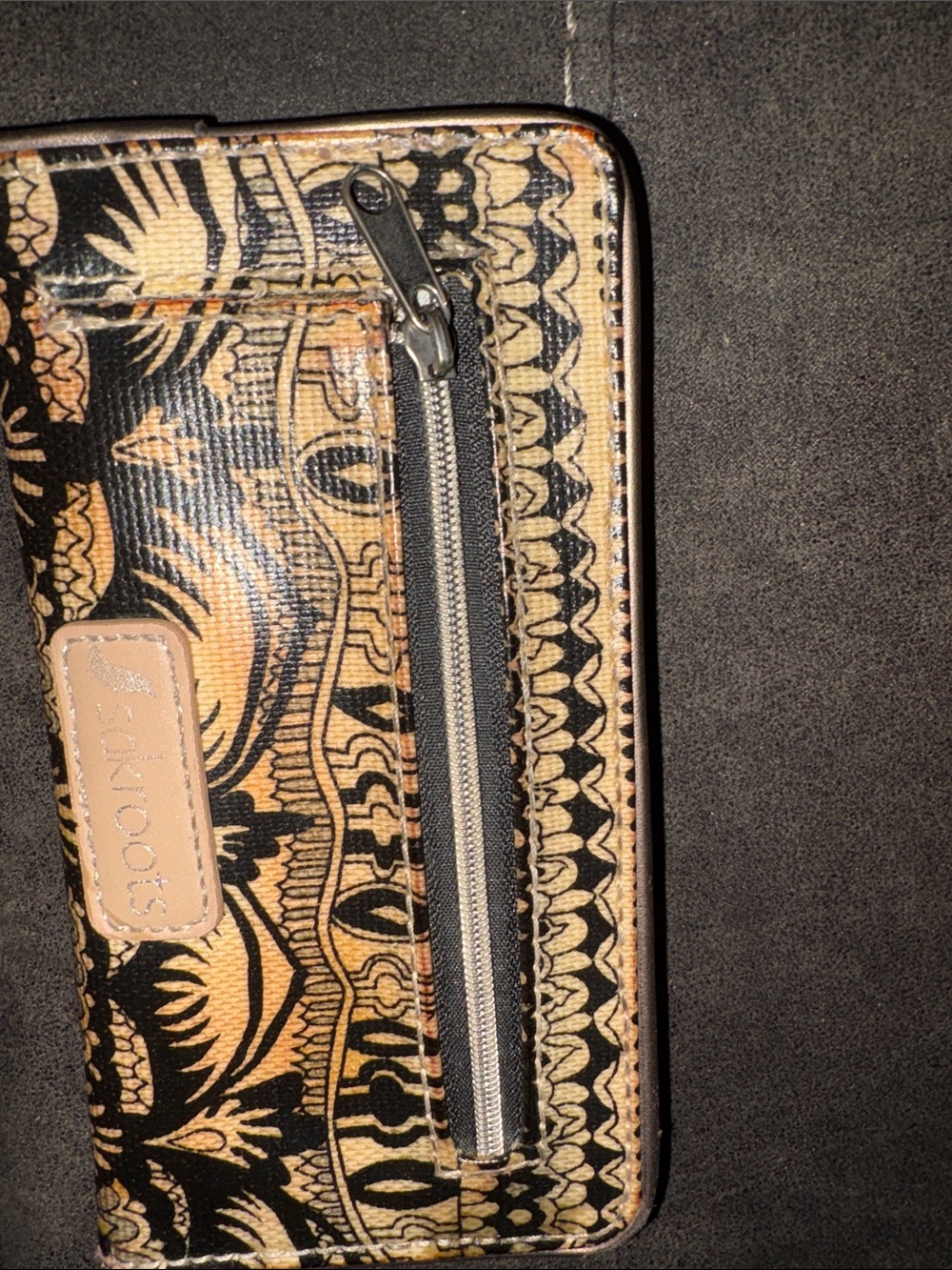 Sakroots Black and Tan Patterned Zip Card Wallet